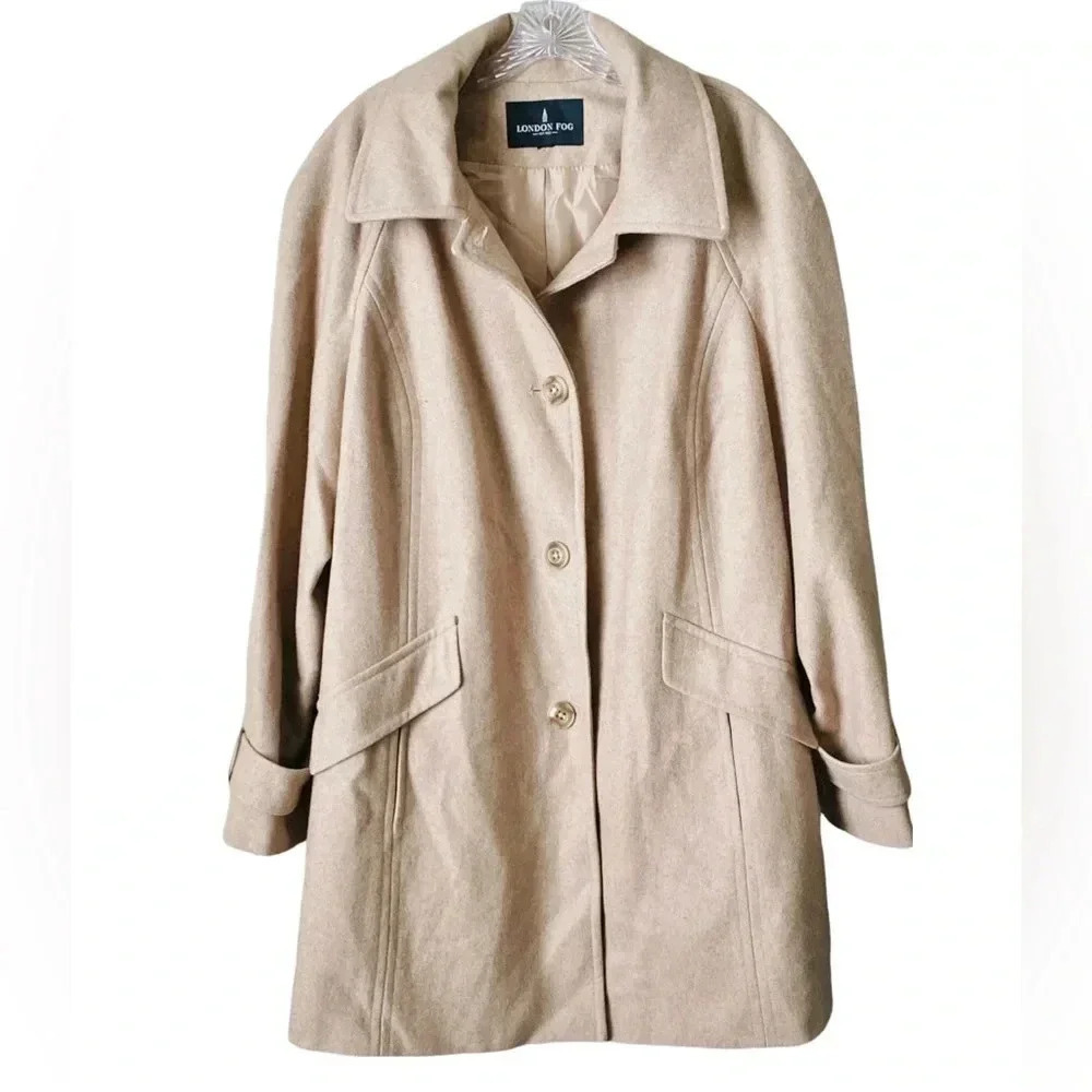 LONDON FOG | Oatmeal Heather Wool-Blend Button-Up Peacoat Size 18 (Tag missing) - Picture 2 of 6